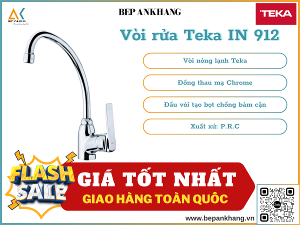 Vòi rửa Teka IN 912 - Chất liệu đồng thau mạ Chrome - Sản xuất tại nhà máy Teka 